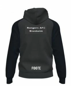 Football Unlimited NZ Rangers AFC Blenheim Full Zip Hooded Jacket - Club Logo Left Chest, Club Text Centre Back, Name On Lower Back